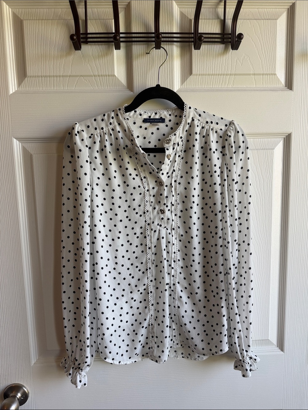 Tommy Hilfiger White Long-Sleeve Polka Dot Blouse